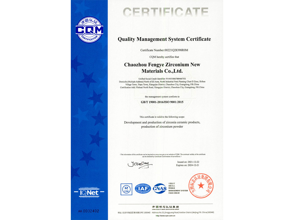 质量管理体系认证证书 EN